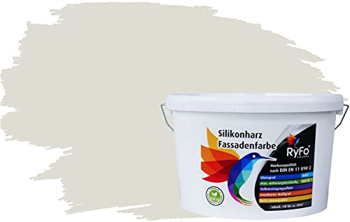 RyFo Colors Silikonharz Fassadenfarbe Lotuseffekt Trend Weißgrau 10l - bunte Fassadenfarbe, weitere Grau Farbtöne und Größen erhältlich, Deckkraft Klasse 1