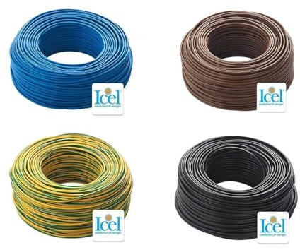 Cavo Icel Elettrico Unipolare Isolante FS17 Matassa per impianti casa aziende edili 4 Matasse da 100 metri 400 metri totale Colore Blu-Nero-Marrone-Giallo/Verde (1,5 mm)