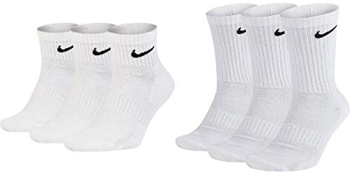 Nike 3 kurze und 3 lange Socken Sparset 6 Paar Weiß Schwarz oder gemischt, Farbe:weiß, Größe:34-38