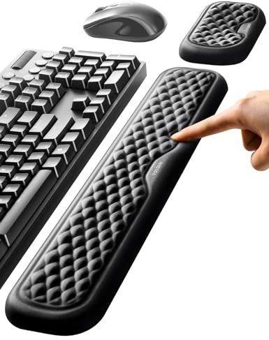 VAYDEER Keyboard and Mouse Wrist Rest Pad Padded Memory Foam Hand Rest Support for Office, Computer, Laptop, Mac Typing and Wrist Pain Relief and Repair (17.32+5.91 inches, Black)