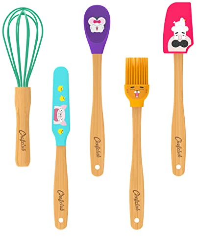 Chefclub Kids - Set of 5 Kitchen Utensils - For Children - Bamboo and Silicone Material
