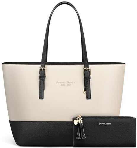 Jocose Moose Damen Handtasche Schultertasche, Vintage Leder Tasche Shopper Groß für BüRo Schule Einkauf, Geschenk mit Einer Damen Geldbörse