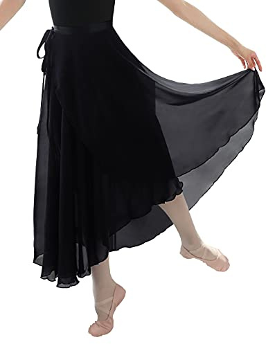 Lovdaswi Ballet Wrap Skirt Women Chiffon Long Sheer Dance Skirts with Tie Waist Black