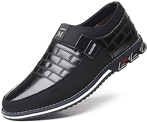 Asifn Sin Cordones Mocasines de Piel Hombre Mocasín Clásico Barco Zapatos Oficina Casuales Ligeros（Negro,47 EU