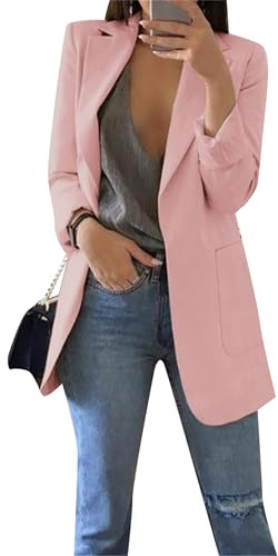 YMING Donne Cardigan Colletto Giacca Manica Lunga Blazer Manica Lunga Rosa M