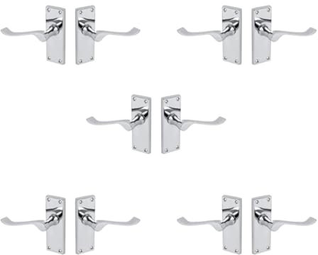 Designer Levers - Victorian Scroll Lever Door Handles - Polished Chrome - 5 Pairs - Latch Door Handle - Interior Use - 106 x 42mm