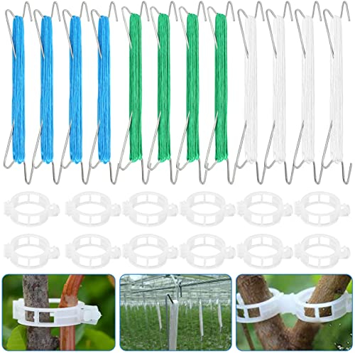 12 Tomato Support Hooks, Tomato Trellis Hooks Plant Growth Traction Rope Vine Tomato Holder Hook, Tomato J Hooks Tomato and Plant Support Garden Clips Vine Crop Trellis for Garden Vegetable, 33ft Rope