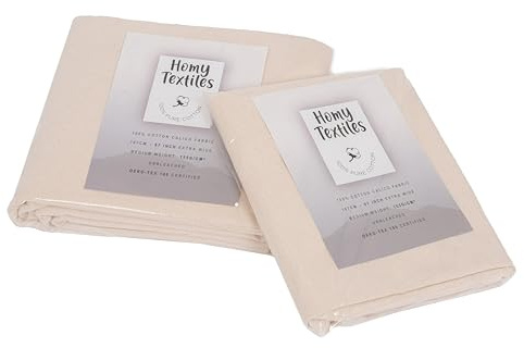 Tela Calico 100% algodón, sin blanquear, para manualidades y bordados, extra ancha 160 cm, peso medio 165 g/m², material de