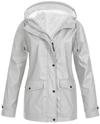 BOTCAM Veste de pluie pour femmes doublée et chaude : parka de pluie avec doublure en polaire, veste longue à capuche, veste légère pour l'extérieur, imperméable, respirante, coupe-vent, fonctionnelle