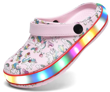VIYEAR Kinder Jungen Mädchen LED Clogs Süße leichte Sommer Hausschuhe Garden Beach Sandalen, 29 EU, Rosa Einhorn
