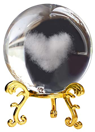 60mm 3D Crystal Ball Rose Flower&Love Figurine Glass Laser Engrave I Love You Keepsake Paperweight Ornaments Ball with Stand Decorative Paperweight Ball Lovers Gift for Lovers Women Girl (Love Cloud)