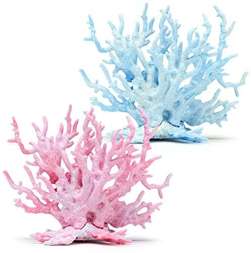 LTHERMELK Korallen-Dekoration, Rosa und Blau, Künstliche Pflanzen für Aquarium-Landschaft, 2 Stück