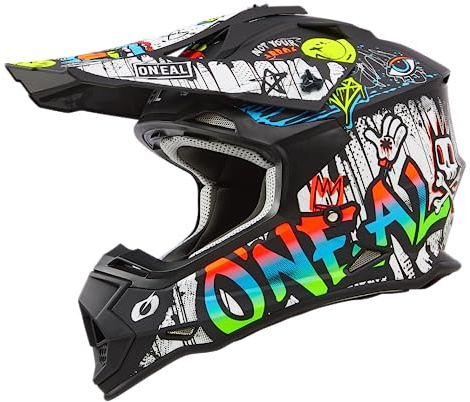 O'NEAL | Casco Motocross | MX Enduro | Carcasa ABS, Norma de Seguridad ECE 22.06, Rejillas de ventilación para una refrigeración óptima | Casco 2SRS Rancid V.24 | Adulto | Negro Blanco | Talla L