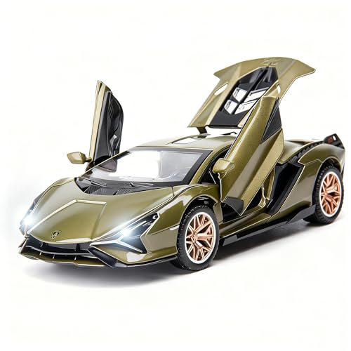 TGRCM-CZ 1/32 Scale Lamborghini Sián FKP37 Car Model Toy, Sound and Light Pull Back Car Zinc Alloy Casting Toys for Kids Boy Girl Gift (Army Green)