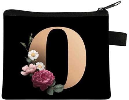 FAVORTALK Personalised Coin Purse Floral Coin Bags with Zipper Black Wallet Pouch Mini Change Cash Pocket with Zipper for Cards Keys Coins - 13617