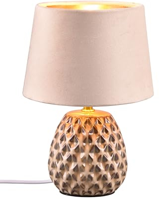 Reality Leuchten Tischleuchte Ariana R51531044, Sockel Keramik Beige, Schirm Samt Beige/Goldfarbig, exkl. 1x E14