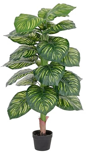 Baroni Home Pianta Artificiale per Interno ed Esterno, Pianta Caladium Finta Decorativa per Soggiorno, Camera da Letto, Cucina, Altezza di 120 cm