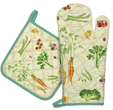 Arquiel Guanti Da Forno Presina Set Di 2, 100% Cotone Addensare Guanti Da Forno A Microonde, Presine Da Cucina Morbida Resistenti Al Calore Per Arrostire, Cuocere(frutta e verdura retrò)