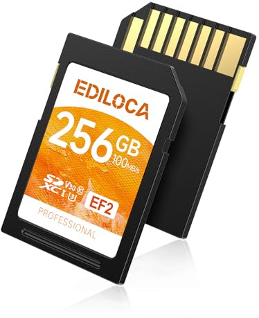 Ediloca SD Card 256GB, Memory Card, Up to 100MB/s, UHS-I, C10, U3, V30, Full-HD & 4K Video, DSLR Camera SD Card, Must-Have for Professional Photographers(EF2)