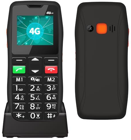 Melefon 4G Téléphone Portable pour Senior | Portable pour Personnes âgées | Débloqué, Grosse Touche, Bouton d'Assistance et Socle Chargeur, Nano Carte SIM, D105