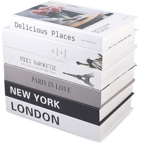 PRITOK Libros decorativos de 6 piezas: decoración de libros decorativos apilados, juego de libros decorativos, libros de exhibición para la decoración del hogar, estantería, mesa de café, oficina,