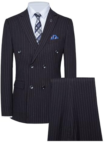 ZDJSWJ Costume élégant rayé à Double Boucle pour Homme Ensemble Formel de Smoking à Double Boutonnage Ensemble de Deux Pantalons de Costume à Rayures Fines (Noir,TG)