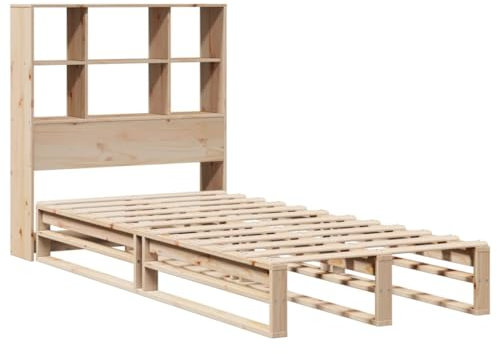 vidaXL Massivholzbett, Bett mit Bücherregal ohne Matratze, Holzbett Bettgestell mit Lattenrost, Palettenbett Einzelbett für Schlafzimmer, 100x200cm