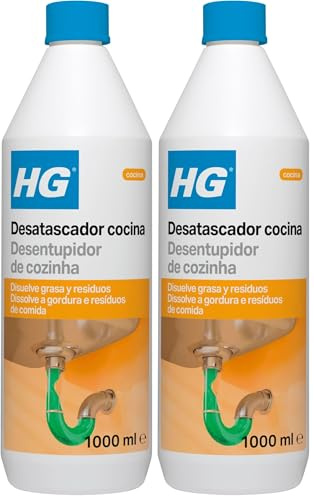 HG Desatascador Cocina, Potente Líquido Desatascador para Fregaderos de Cocina, Limpiador de Tuberías y Fosas Sépticas - 1 litro (Paquete de 2)