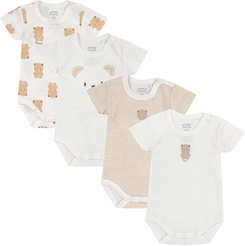 Chicco, Body Recién Nacido, Set de 4 Body de Manga Corta de 100% Algodón, Unisex, Bebé 0-24 Meses, Designed in Italy