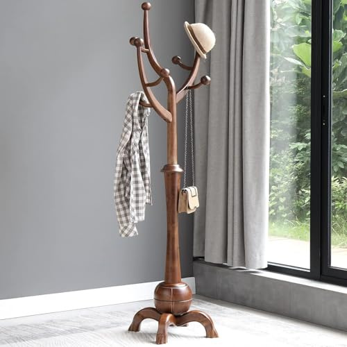 Bekrvio Coat Rack Freestanding Wood Coat Tree Rack with 8 Hooks, Walnut | Creative Design Tree Branch-look, Standing Coat Rack with Sturdy Base, for Entryway, Hallway, Bedroom, Heavy Duty - Load 73KG