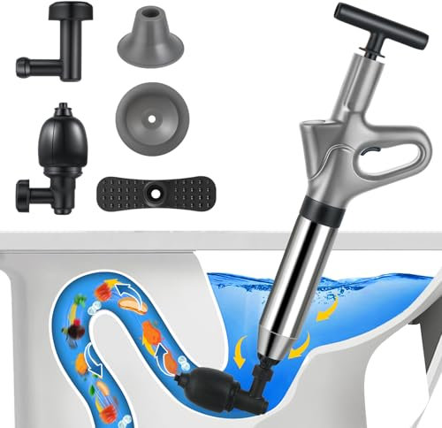 Deboucheur Canalisation, Ventouse Deboucheur avec Baromètre, Débouche Toilette avec Quatre Ventouses pour les Toilettes, les Salles de Bains, les Éviers et les Canalisations