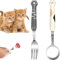 HELION Pet Food Spoon 2 Pcs Set, Stainless Steel Cat Spoon Dog Food Fork, Cute Paw Pet Feeding Cutlery Paw Cat Can Sp oon, Food Sp oon and Fork(Black White)