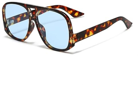 YAMEIZE Retro Square Pilote Lunettes de Soleil pour femmes hommes Vintage Oversize Double Bridge 90s lunettes de Soleil UV400 (Bleu léopard)