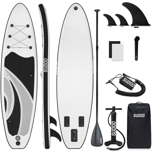 WAVESKY Stand Up paddlingbräda, uppblåsbar sugbräda surfbräda för vuxna män, SUB med justerbar paddle, pump, 3 fins, ryggsäck, standup för yoga, vattensport, surfing, fiske