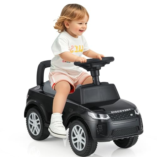 GOPLUS Porteur Enfant Discovery, Pousse Pousse Voiture Jouet à Pied avec Klaxon, Bruits de Moteur, Rangement Caché, Cadeau de Marche pour Garçons & Filles de 1-3 Ans,Charge 25KG (Noir)