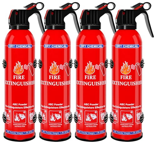 4 Pack ABC Fire Extinguishers for Home & Vehicle, 600ml Dry Chemical Fire Extinguisher with Mounting Bracket – Ideal for Kitchen, Car, Boat, RV & Business Safety