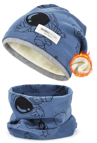 Set di berretto e sciarpa per bambini, 95% cotone, set di berretto e sciarpa per ragazze e ragazzi 2-8 anni, sciarpa calda invernale per autunno inverno primavera, 48-54 cm