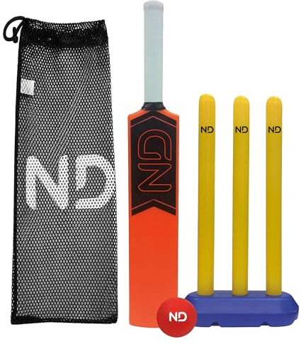 ND Sports Plastic Kids Cricket Set with Bat and Ball, Boys & Girls Ages 3-9 | High Performance & Durable Cricket Style Set for Training | Lightweight & Portable