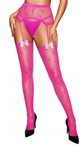 RSLOVE Medias de red para mujer, medias de encaje con tirantes