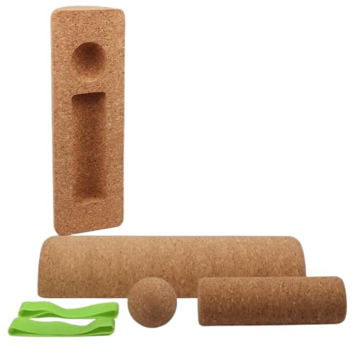 4 en 1 Kit de planche d'équilibre en liège, avec rouleau et balle de massage, 2 bandes de résistance, yoga et entraînement à la mobilité(4-in-1)