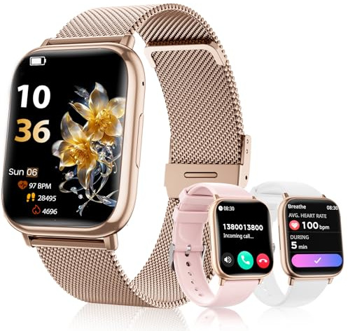 Montre Connectée Femme avec Appel Bluetooth, 1.83 HD Smartwatch avec 24H Fréquence Cardiaque, SpO2, Sommeil, IP68 Podometre 120+ Modes Sportifs Fitness Tracker pour Android iOS Or Rose (Roségold)