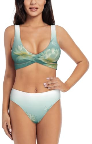 Trollslända med vattenlilja bikini set baddräkt två delar set för kvinnor med shorts två delar baddräkt halterneck