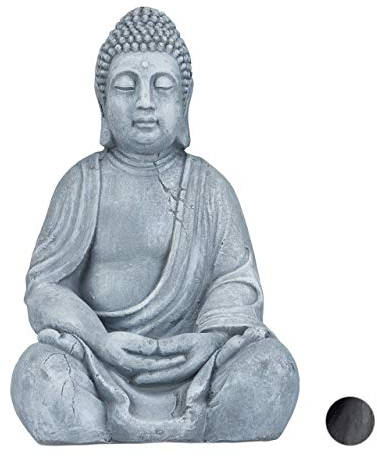 Relaxdays Statue de Buddha Figurine de Bouddha décoration Jardin Sculpture céramique Zen 50 cm, Gris Clair, grisclair