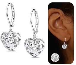 Milacolato Pendientes para Mujer Corazón S925 Plata de Ley con Forma Hueca Leverback Pendientes Aros para Mujeres Niñas Pendientes Colgantes