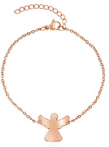 Nuoli® Schutzengel Armband Damen Rosegold (15 + 5cm verstellbar) Engel Armkette für Frauen & Mädchen, aus poliertem Edelstahl, in Silber und Rosegold erhältlich
