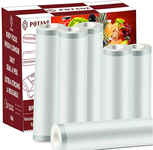 POTANE 6 Pack 11x20'(3Rolls) and 8x20' (3Rolls)Thickened Vacuum Sealer Bags , Smell-Proof, Puncture Prevention, Heavy duty for POTANE, Food Saver, Great for Vacuum storage,Meal Prep or Sous Vide
