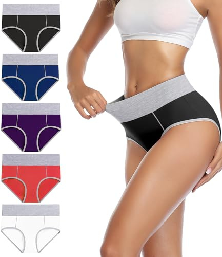 wirarpa Bragas Talle Alto Algodón para Mujer Culotte Braguita de Cintura Alta Cómodo 5 Pack, Multicolor Tamaño M
