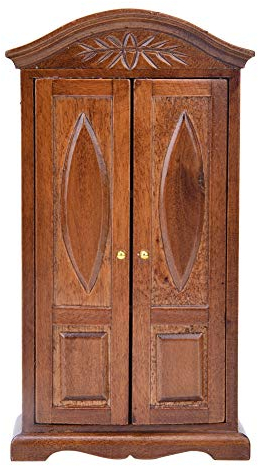 1:12 Scale Dollhouse Furniture Accessory, Miniature Wardrobe Vintage Wooden Brown Double Door Closet Wardrobe Dolls House Accessory Dollhouse Furniture (A)