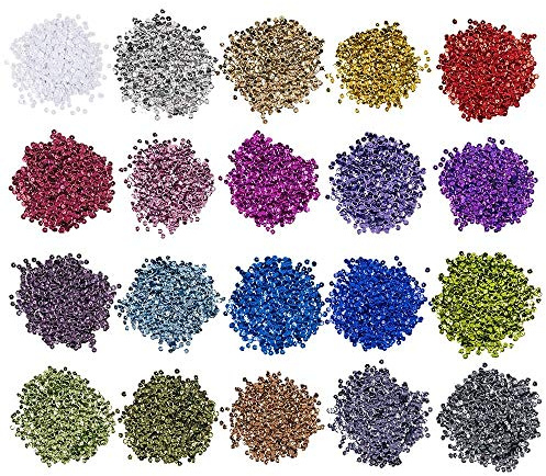 Ideen mit Herz Set di paillettes metallizzate, 20 colori in sacchetto da 15 g | paillettes da cucire, incollare, infilare | cucito, artigianato, gioielli fai da te (Ø 4 mm – 60000 pezzi)