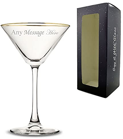 Personalised Engraved Gold Rim Enoteca Martini Glass, Gift Boxed, Personalise with Any Message
